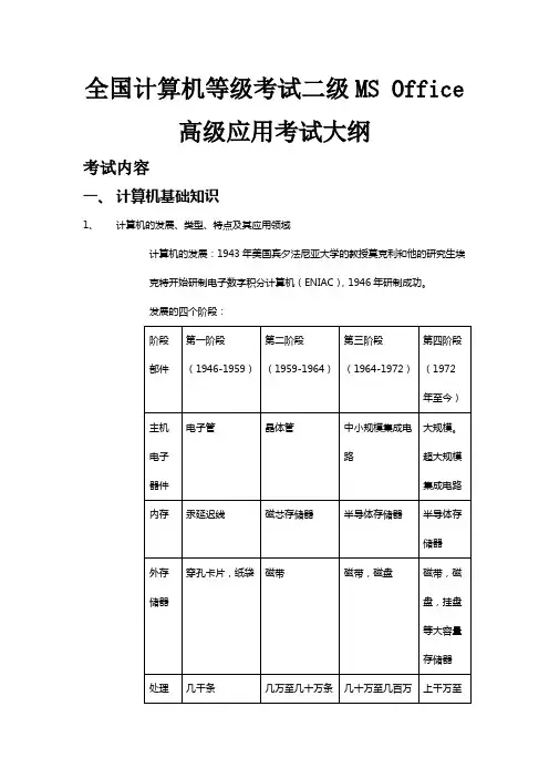 全国计算机等级考试二级MS Office高级应用考试大纲
