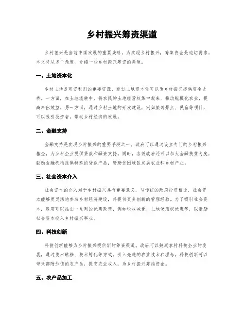 乡村振兴筹资渠道