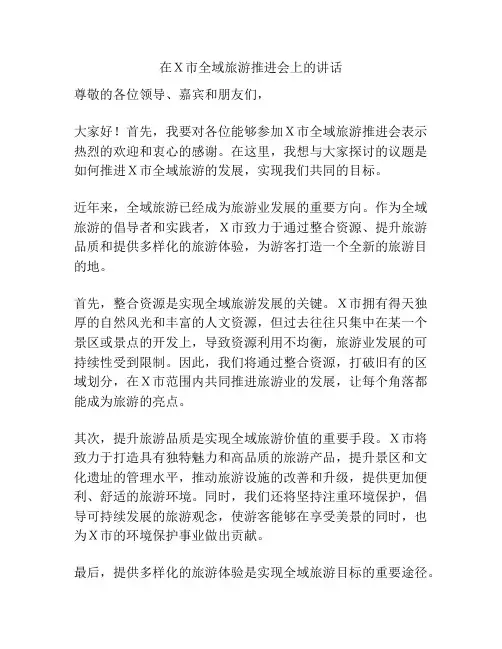 在X市全域旅游推进会上的讲话