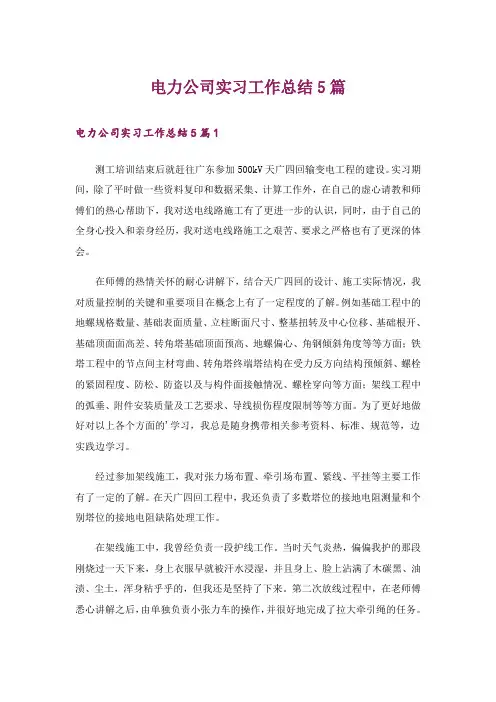 电力公司实习工作总结5篇