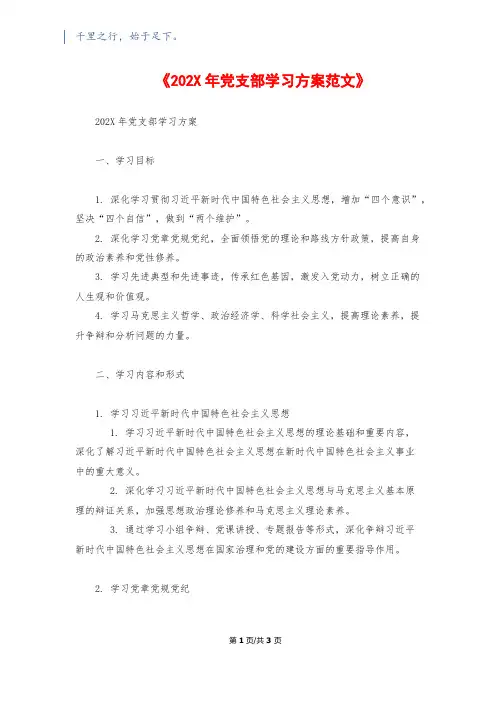 《202X年党支部学习计划范文》