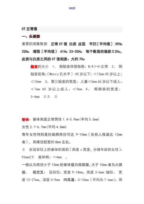 身体各部位CT值大全
