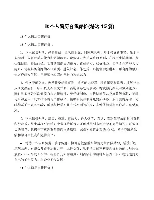 it个人简历自我评价(精选15篇)
