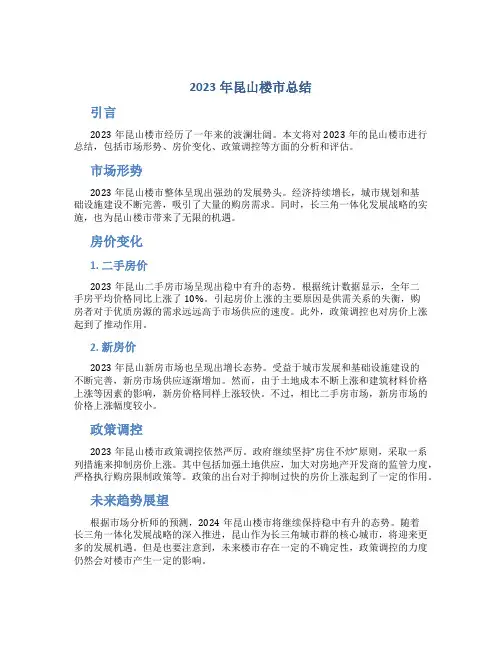 2023年昆山楼市总结