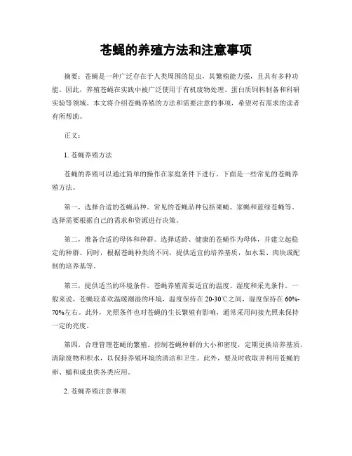 苍蝇的养殖方法和注意事项