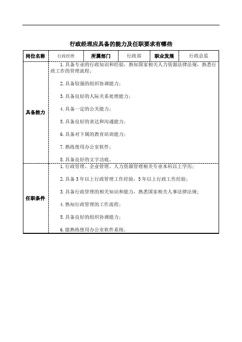 行政经理应具备的能力及任职要求有哪些