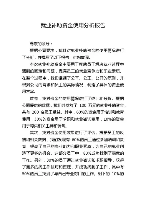 就业补助资金使用分析报告
