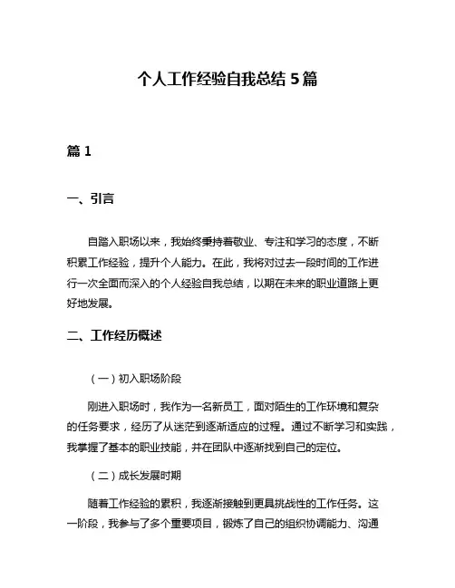 个人工作经验自我总结5篇