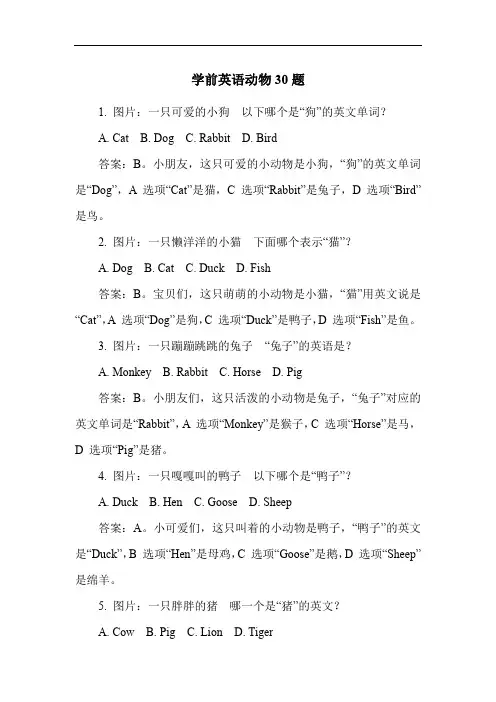 学前英语动物30题