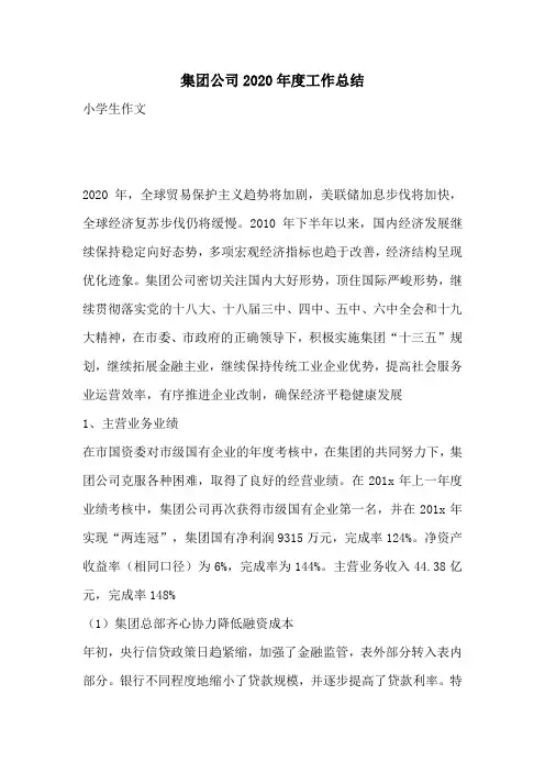 集团公司2020年度工作总结