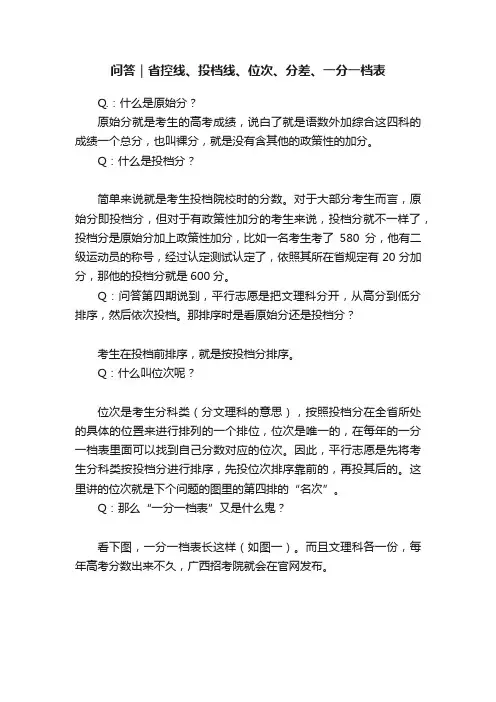 问答｜省控线、投档线、位次、分差、一分一档表