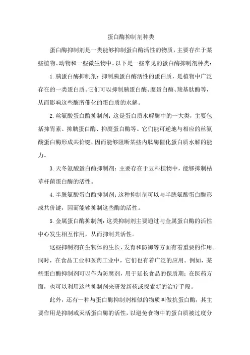 蛋白酶抑制剂种类