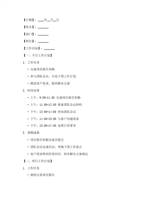 个人工作计划日志模板