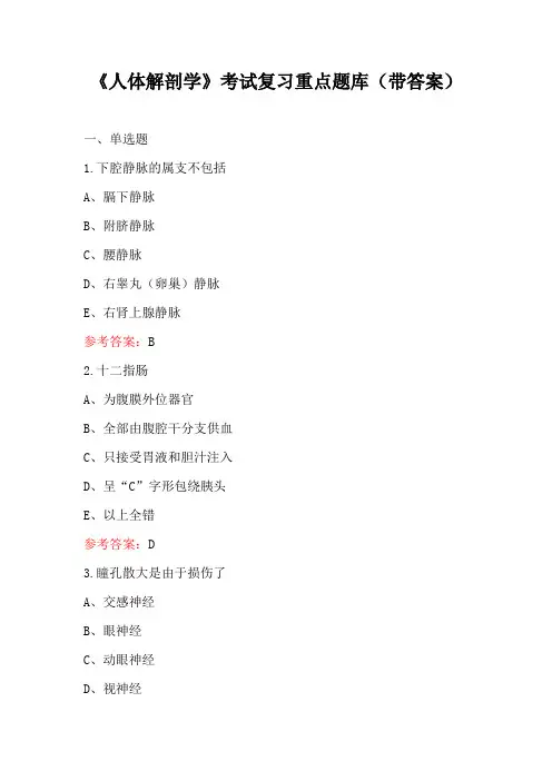 《人体解剖学》考试复习重点题库(带答案)