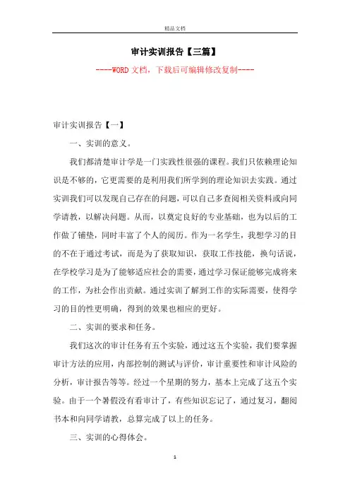 审计实训报告【三篇】【完整版】
