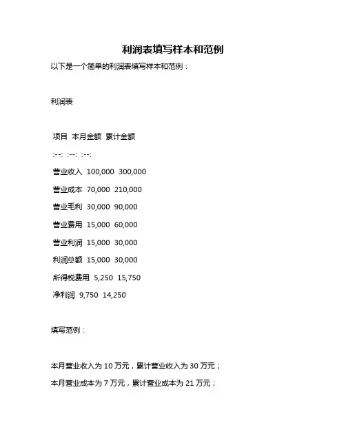 利润表填写样本和范例