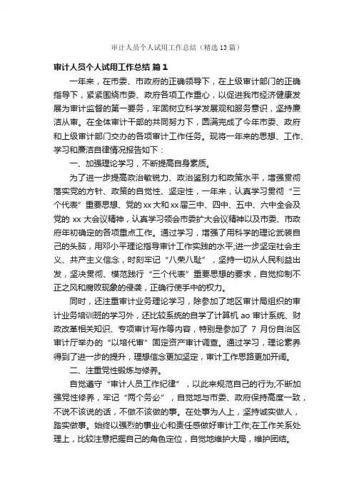 审计人员个人试用工作总结（精选13篇）