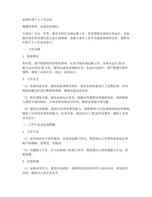 水闸年度个人工作总结怎么写