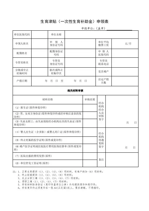 生育医疗保险-生育津贴(一次性生育补助金)申领表