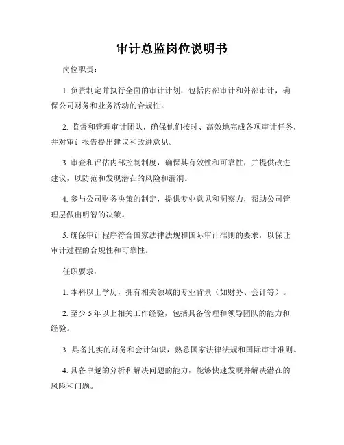 审计总监岗位说明书