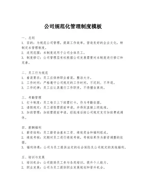 公司规范化管理制度模板