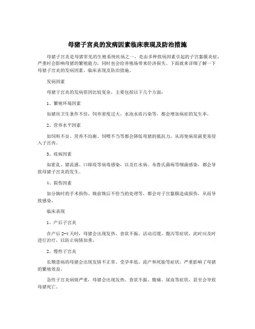 母猪子宫炎的发病因素临床表现及防治措施