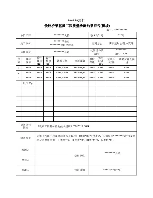 铁路桥梁基桩工程质量检测结果报告(模板)