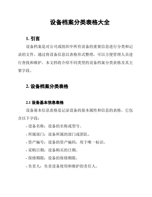 设备档案分类表格大全