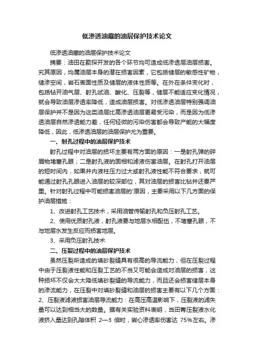 低渗透油藏的油层保护技术论文
