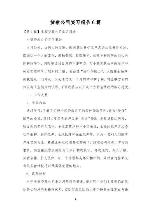 贷款公司实习报告6篇