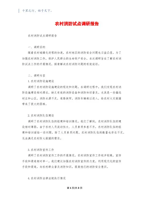 农村消防试点调研报告