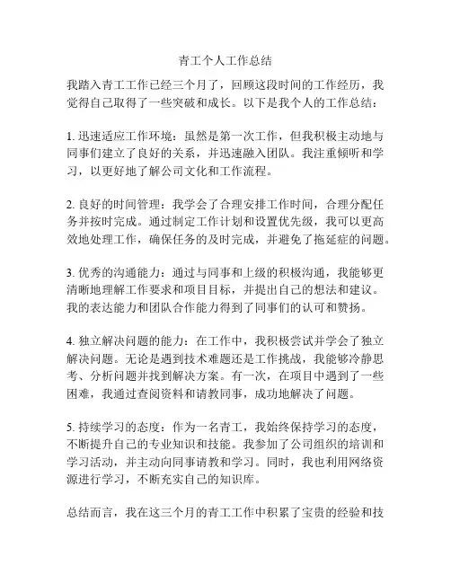 青工个人工作总结