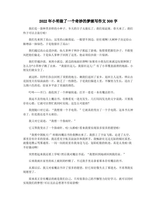 2022年小明做了一个奇妙的梦续写作文300字