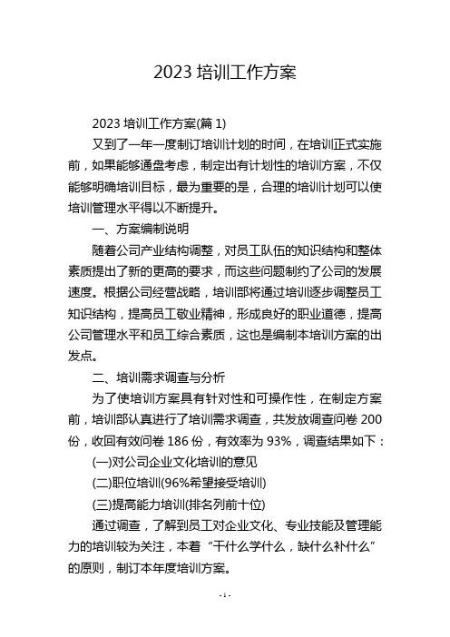 2023培训工作方案