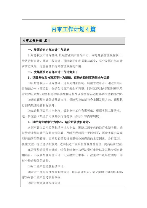 内审工作计划4篇