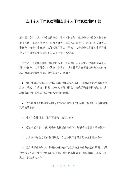 会计个人工作总结预算会计个人工作总结精选五篇