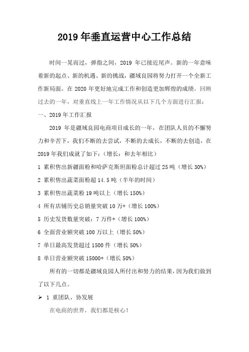 2019电商运营中心工作总结与计划