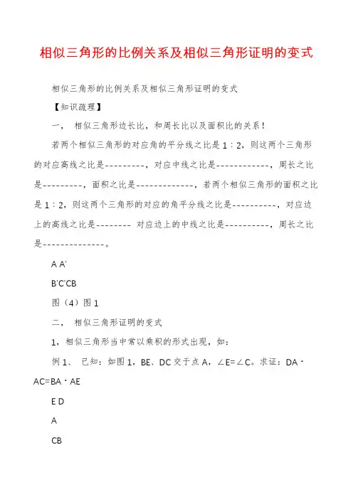 相似三角形的比例关系及相似三角形证明的变式