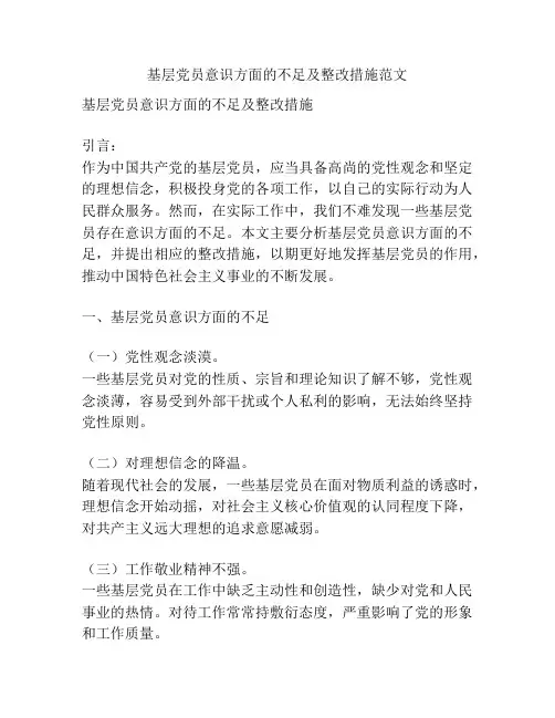 基层党员意识方面的不足及整改措施范文