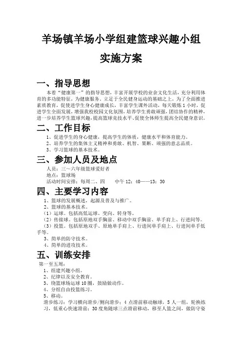 羊场小学篮球兴趣小组实施方案