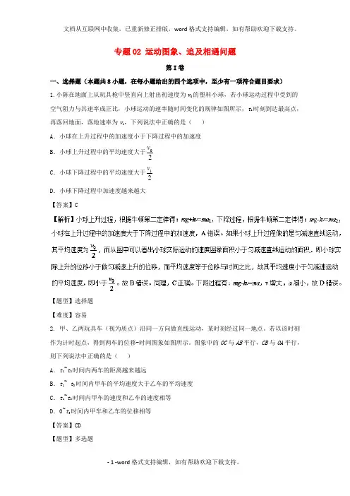 2020年高考物理专题冲刺专题02运动图象追及相遇问题含解析