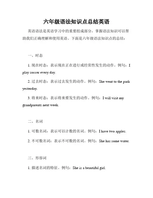 六年级语法知识点总结英语