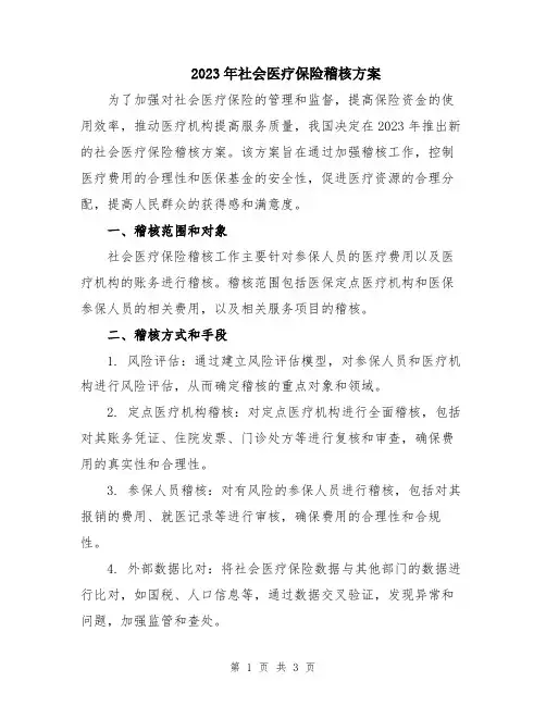 2023年社会医疗保险稽核方案