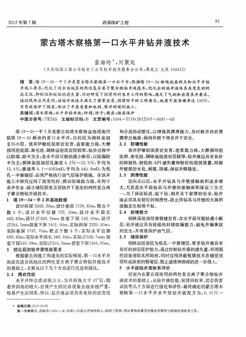 蒙古塔木察格第一口水平井钻井液技术