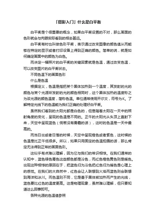 「摄影入门」什么是白平衡