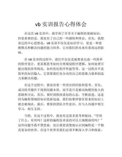 vb实训报告心得体会