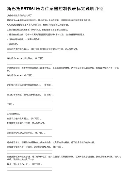 斯巴拓SBT961压力传感器控制仪表标定说明介绍