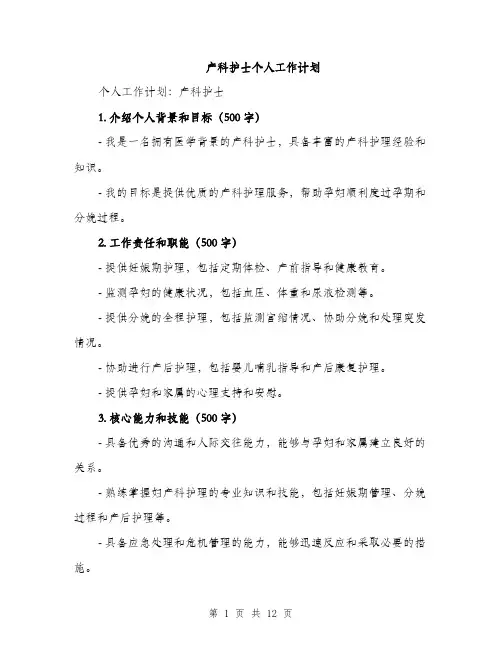 产科护士个人工作计划(五篇)