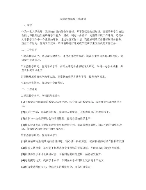 大学教师年度工作计划
