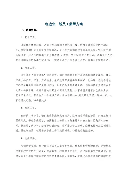 制造业一线员工薪酬方案